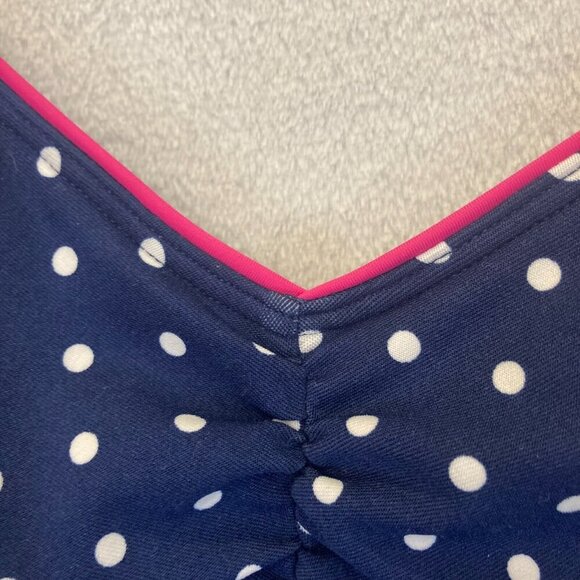 Gabar Polka Dot One Piece Swimsuit Women's 16 Navy Blue Ruched Slimming Classic - Picture 11 of 16